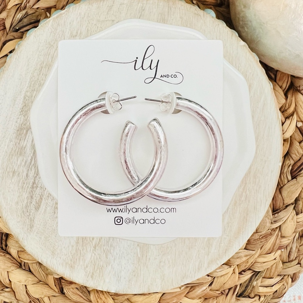 Small Silver Hoop Earrings | Lightweight | Boutique | NWT | Worn Look